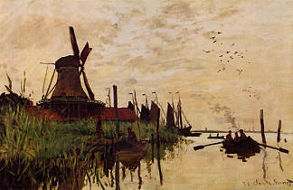 赞丹的风车 Windmill at Zaandam (1871)，克劳德·莫奈