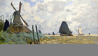 赞丹附近的风车 Windmill near Zaandam (1871)，克劳德·莫奈