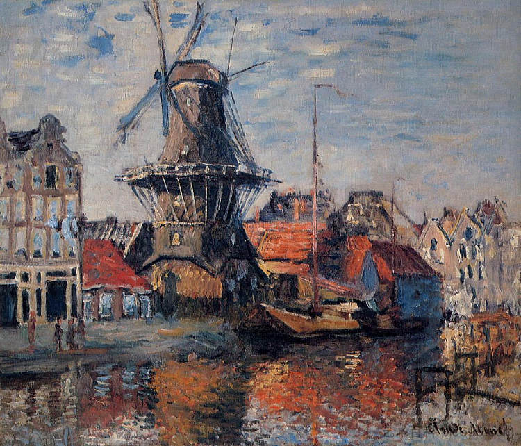 翁贝肯德运河上的风车，阿姆斯特丹 Windmill on the Onbekende Canal, Amsterdam (1874)，克劳德·莫奈