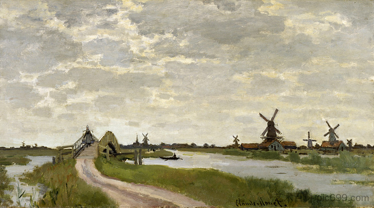 哈尔德斯布鲁克的风车,赞丹 Windmills at Haaldersbroek, Zaandam (1871),克劳德·莫奈