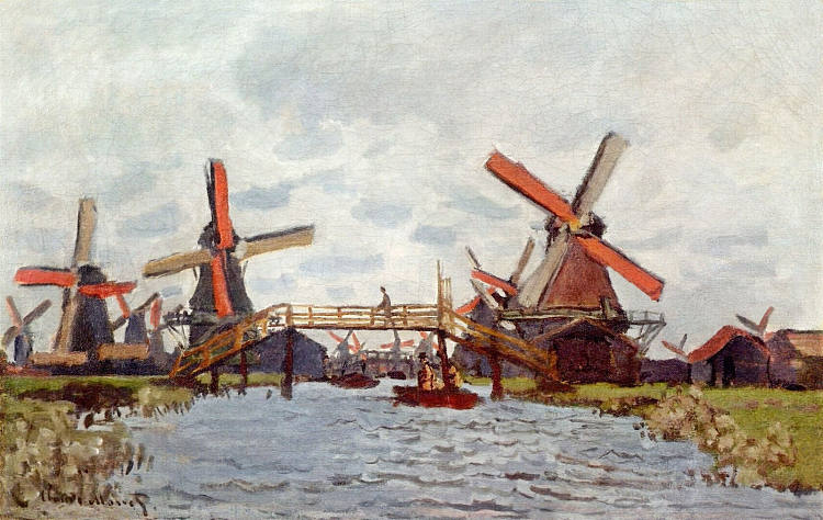 赞丹附近的风车 Windmills near Zaandam (1871)，克劳德·莫奈