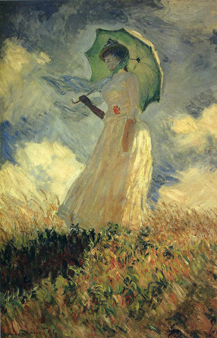 打着阳伞的女人(也被称为户外人物研究(朝左)) Woman with a Parasol (also known as Study of a Figure Outdoors (Facing Left)) (1886)，克劳德·莫奈