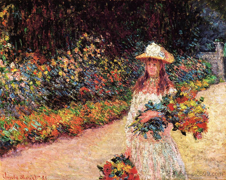 吉维尼花园里的少女 Young Girl in the Garden at Giverny (1888)，克劳德·莫奈