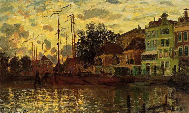 赞丹, 堤坝, 晚上 Zaandam, The Dike, Evening (1871),克劳德·莫奈