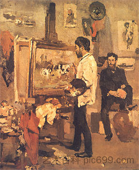 哥伦巴诺·博尔达洛·皮涅罗在工作室 Columbano Bordalo Pinheiro in Atelier (1883)，科伦巴诺·博达洛·平尼艾罗