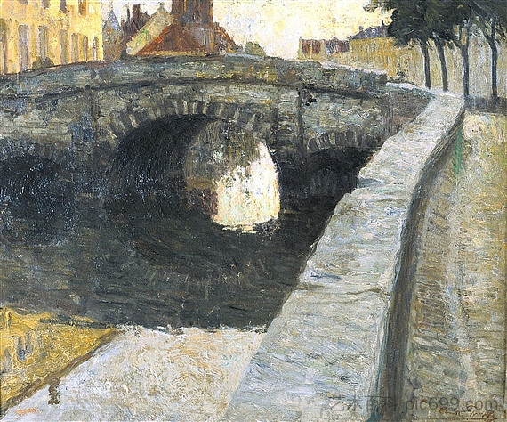 布鲁日奥古斯丁嫩布鲁格酒店的景色 Zicht Aan de Augustijnenbrug te Brugge (1907)，康斯坦特·培梅克