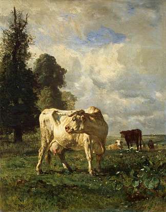田野里的奶牛 Cows in the Field (1852)，康斯坦·特罗荣