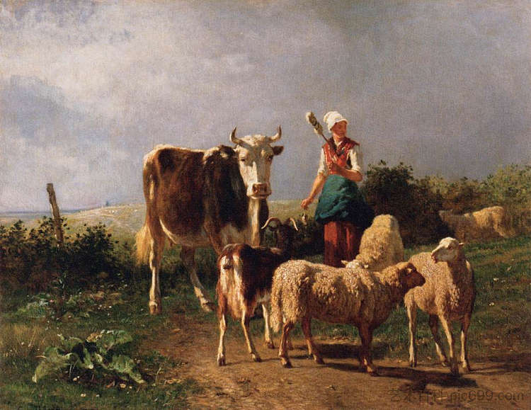 牛群的回归 Return of the Herd (c.1860)，康斯坦·特罗荣