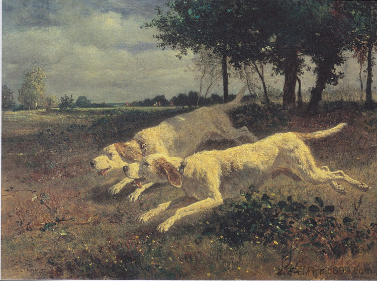 遛狗 Running dogs (1853)，康斯坦·特罗荣