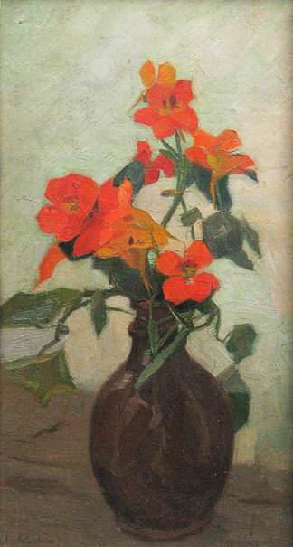 棕色花瓶里的雪绒花 Edelweiss in Brown Vase，康斯坦丁阿塔奇诺