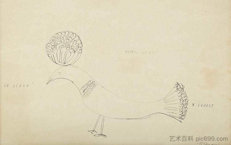 戴胜与顶结 Hoopoe with Topknot (c.1929)，康斯坦丁·布朗库西