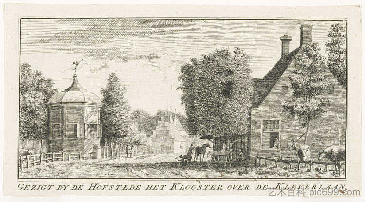 从Kleverlaan看到Hofstede“The Klooster”。 View of the Hofstede "the Klooster" from the Kleverlaan. (1762)，科内利斯范诺德