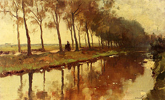 一个农妇在运河边的小路上 A Peasant Woman On A Path Along A Canal (1907)，科内利斯·维里登伯格