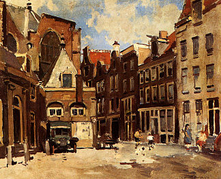 有孩子玩耍的城镇场景，哈勒姆 A Townscene With Children At Play, Haarlem (1930)，科内利斯·维里登伯格