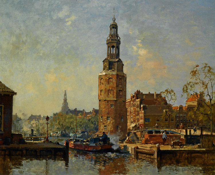 阿姆斯特丹蒙特尔班斯托伦的景色 A View of the Montelbaanstoren Amsterdam (1925)，科内利斯·维里登伯格