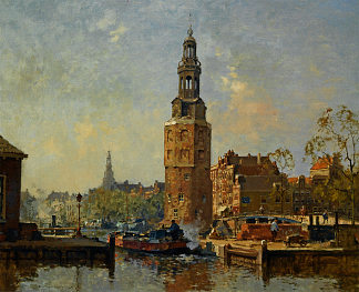 阿姆斯特丹蒙特尔班斯托伦的景色 A View of the Montelbaanstoren Amsterdam (1925)，科内利斯·维里登伯格