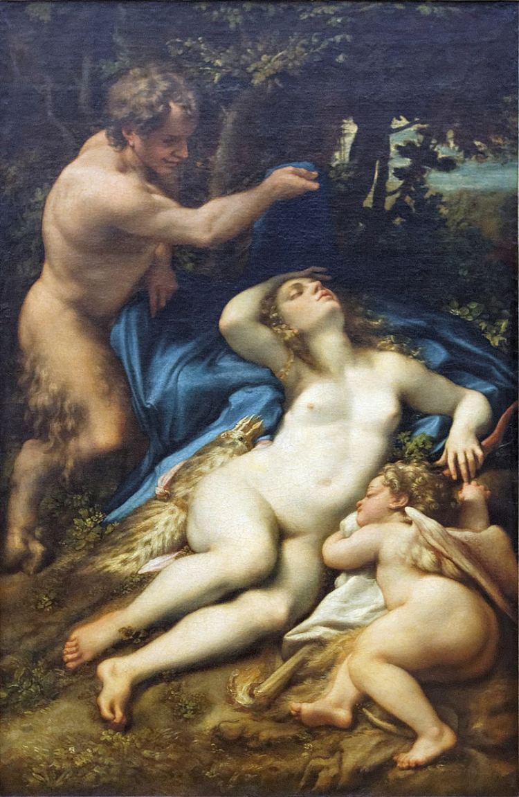 色狼发现的维纳斯和爱 Venus and Love discovered by a satyr，科雷吉欧