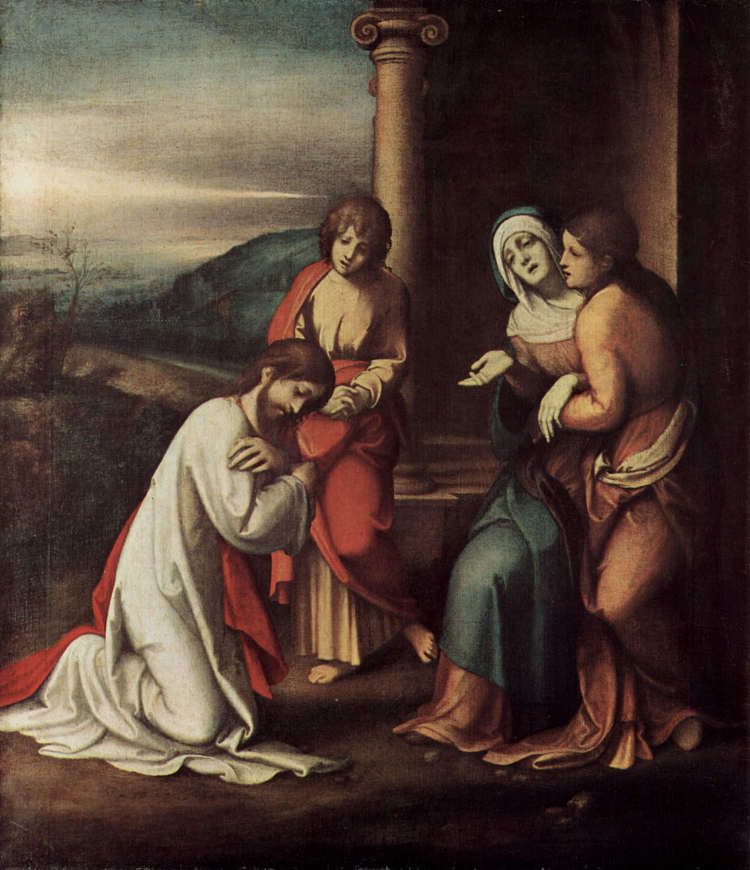 基督离开马利亚，与马利亚和马大，拉撒路的姐妹 Departure of Christ from Mary, with Mary and Martha, the sisters of Lazarus (1517 - 1518)，科雷吉欧