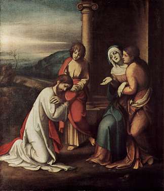 基督离开马利亚，与马利亚和马大，拉撒路的姐妹 Departure of Christ from Mary, with Mary and Martha, the sisters of Lazarus (1517 – 1518)，科雷吉欧