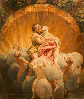 圣约翰承载羔羊（帕尔马大教堂圆顶壁画的副本） Saint John Bearing the Lamb (copy of the fresco in the cupola of Parma Cathedral)，科雷吉欧