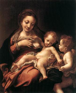 圣母子与天使 Virgin and Child with an Angel (1520 – 1524)，科雷吉欧