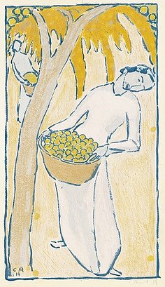 水果收获（带篮子的女性人物） Fruit Harvest (Female Figure with Basket) (1914)，库诺·阿米耶