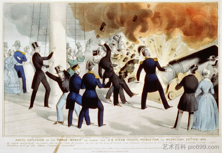 1844 年 2 月 28 日星期三,美国蒸汽护卫舰普林斯顿号上的“和平缔造者”发生可怕爆炸 Awful explosion of the 'peace-maker' on board the U.S. Steam Frigate Princeton on Wednesday, Feb 28, 1844 (1844),柯里尔与艾夫斯
