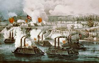 轰炸和占领欣德曼堡，阿肯色邮报，阿肯色州，1863年11月 11 日 Bombardment and capture of Fort Hindman, Arkansas Post, Ark. Jany 11th 1863 (1863)，柯里尔与艾夫斯