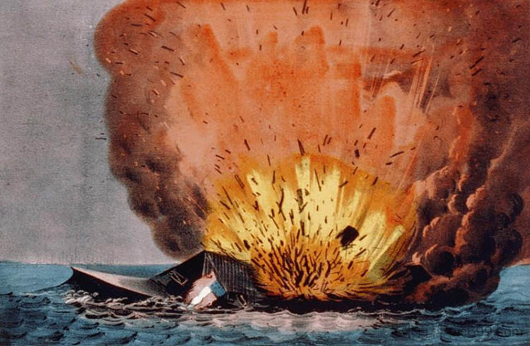 1862年5月11日在克兰尼岛附近摧毁反叛怪物“梅里马克” Destruction of the rebel monster 'Merrimac' off Craney Island May 11th 1862 (1862),柯里尔与艾夫斯