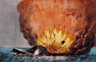1862年5月11日在克兰尼岛附近摧毁反叛怪物“梅里马克” Destruction of the rebel monster ‘Merrimac’ off Craney Island May 11th 1862 (1862)，柯里尔与艾夫斯