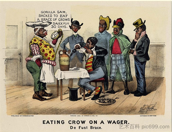 吃乌鸦有工资 Eating Crow on a Wage (1883),柯里尔与艾夫斯