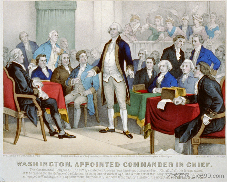 乔治·华盛顿被任命为大陆军总司令 George Washington after his appointment as commander in chief of the Continental Army (1876)，柯里尔与艾夫斯