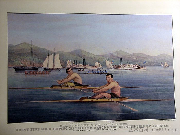 伟大的五英里赛艇比赛 Great Five Mile Rowing Match (1867)，柯里尔与艾夫斯