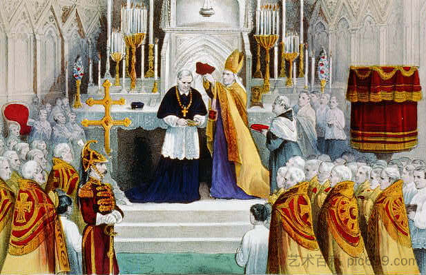 强加红衣主教的贝雷塔 Imposing the Cardinal's Berretta (1875),柯里尔与艾夫斯