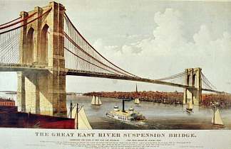 纽约市布鲁克林大桥 New York City Brooklyn Bridge (1877)，柯里尔与艾夫斯