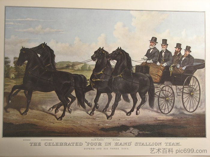 著名的四人种马团队 The Celebrated Four in Hand Stallion Team (1857)，柯里尔与艾夫斯