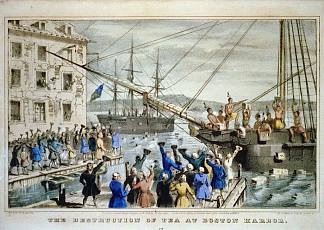 波士顿港茶叶的破坏 The Destruction of Tea at Boston Harbor (1846)，柯里尔与艾夫斯