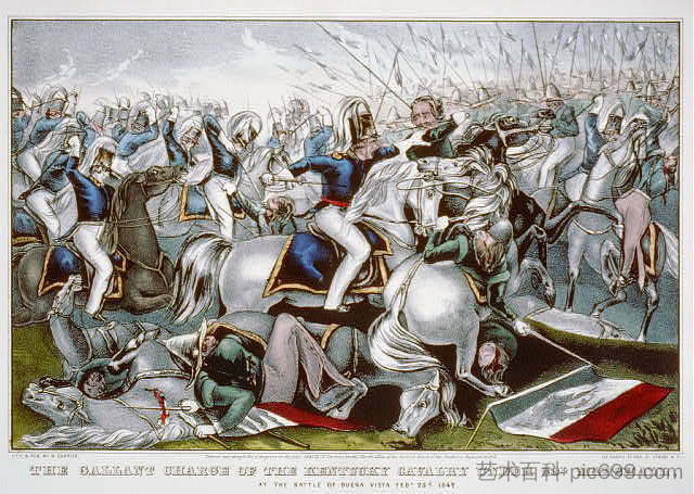 马歇尔上校麾下的肯塔基骑兵的英勇冲锋 The Gallant Charge of the Kentucky Cavalry Under Col. Marshall (1847)，柯里尔与艾夫斯