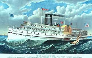 轮船朝圣者，“旧”瀑布河线的一部分 The Steamer Pilgrim, part of the ‘old’ Fall River Line (1883)，柯里尔与艾夫斯