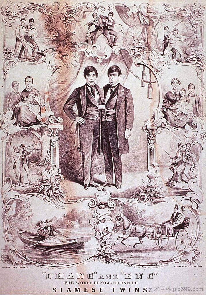 世界著名的联合暹罗双胞胎 The World Renowned United Siamese Twins (1860)，柯里尔与艾夫斯