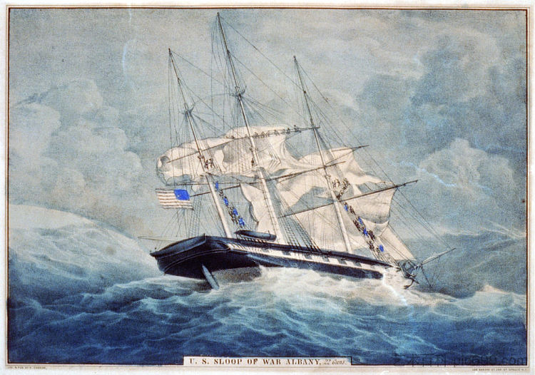 美国单桅帆船奥尔巴尼，22门火炮 U.S. sloop of war Albany, 22 guns (1856)，柯里尔与艾夫斯