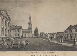 国王街（向东）的视图，多伦多市，上加拿大 View in King Street (looking eastward), City of Toronto, Upper Canada (1835)，柯里尔与艾夫斯