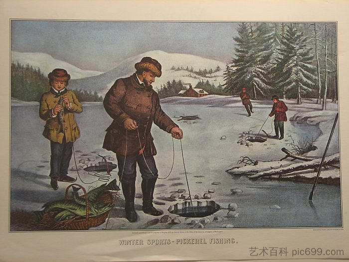 冬季运动 - 鲭鱼钓鱼 Winter Sports - Pickerel Fishing (1872)，柯里尔与艾夫斯