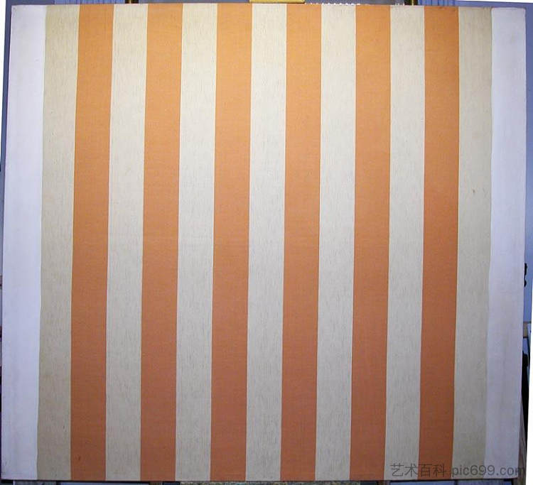 白色和橙色条纹织物上的白色丙烯酸涂料 Peinture acrylique blanche sur tissu rayé blanc et orange (1967)，丹尼尔·布伦