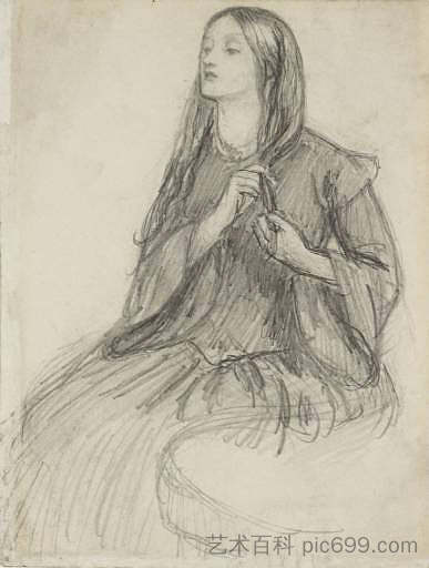伊丽莎白·西德尔编她的头发 Elizabeth Siddall Plaiting her Hair,但丁·加布里埃尔·罗赛蒂