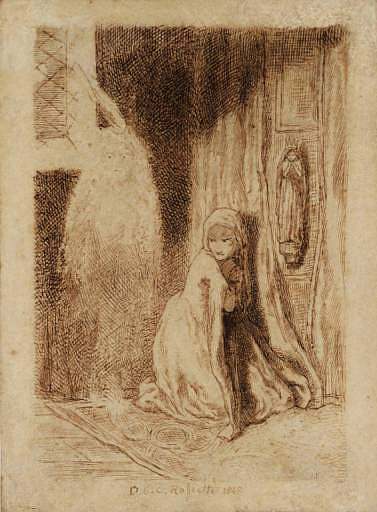 浮 士 德。玛格丽特在教堂 Faust. Margaret in the Church (1848)，但丁·加布里埃尔·罗赛蒂