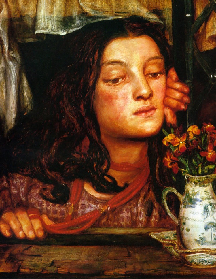 格子里的女孩 Girl at a Lattice (1862)，但丁·加布里埃尔·罗赛蒂