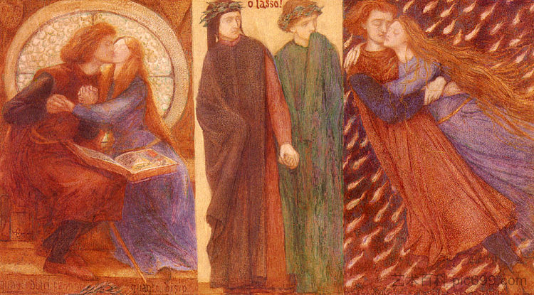 保罗和弗朗西斯卡·达·里米尼 Paolo And Francesca Da Rimini (1855),但丁·加布里埃尔·罗赛蒂