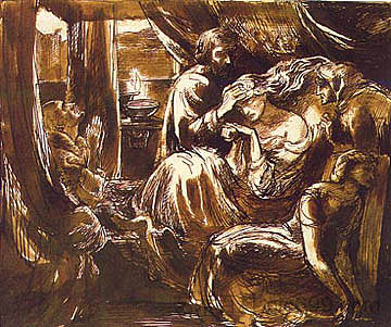 研究麦克白夫人之死 Study for the Death of Lady Macbeth (c.1875),但丁·加布里埃尔·罗赛蒂
