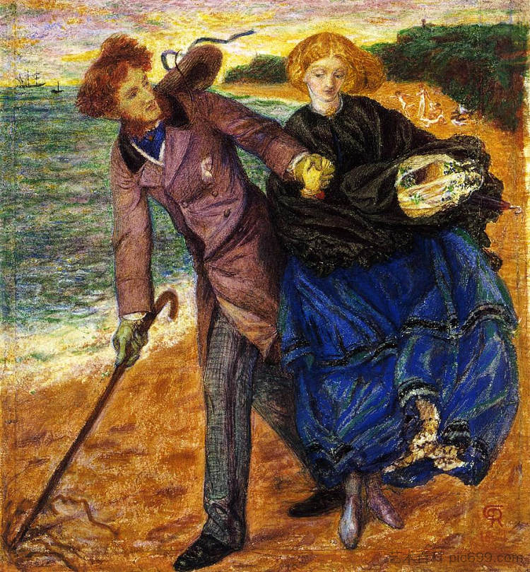 在沙滩上书写 Writing on the Sand (1859),但丁·加布里埃尔·罗赛蒂